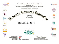Certified WBE- Woman Owned Business Certificate - Planet Products Corporation